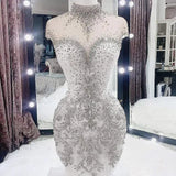 White luxury beaded long slim fit ball gown evening dress mermaid wedding dress HZ1023