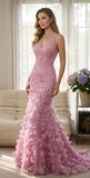 tulle long A line prom dress A line evening gown 453645