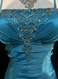 Blue Elegant Gorgeous Vintage Exquisite Beaded Long Mermaid Slim Satin Ball Gown Evening Dress Party Dress Prom Dress HZ1023