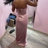 Pink/green/blue Gorgeous Shiny Exquisite Beaded Long Slit Elegant Sexy Ball Gown Evening Dress Party Dress HZ1023
