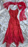 Red fashion elegant exquisite beaded spaghetti straps long ruffled chiffon ball gown evening dress party dress HZ1023