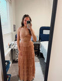 Nude elegant spaghetti strap long tulle tiered ball gown formal evening dress party dress HZ1023