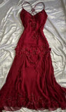 Burgundy retro fashion mermaid exquisite beaded spaghetti strap long chiffon ball gown, evening dress, party dress HZ1023