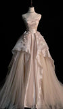 Pink Gorgeous Exquisite A-line Off-shoulder Beaded Long Tulle Ball Gown Wedding Dress Evening Gown HZ1023