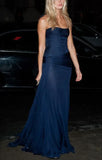 Navy blue simple fashion off-shoulder long chiffon mermaid slim elegant ball gown, evening dress, party dress HZ1023