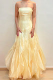 Yellow elegant fashion off-shoulder sleeveless tube top long chiffon ruffle formal prom dress evening dress party dress HZ1023