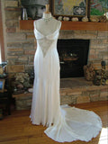 Pure white gorgeous exquisite elegant spaghetti straps long satin floor-length trailing prom dress evening dress wedding dress HZ1023