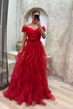 Purple elegant fashion A-line long layered ruffled tulle ball gown evening dress party dress HZ1023