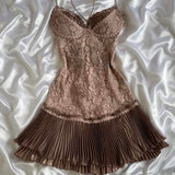 Brown vintage fashion exquisite beading elegant lace charming pleated skirt and corset midi dress ball gown evening dress birthday party dress prom dress HZ1023
