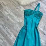 Beautiful Rehydrated Blue Exquisite One Shoulder Sequined Flower Strap Beaded Long satin Ball Gown Evening Gown Prom Gown Birthday Party Dress HZ1023