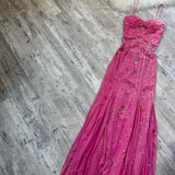 Stunning Rare Hot Pink Vintage Fashion Elegant Delicate Floral Sequin Long Chiffon Sequin Ball Gown Evening Dress Birthday Party Dress Fairy Dress Homecoming Dress Wedding Guest Dress Prom Dress HZ1023