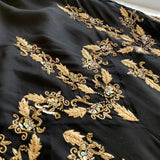 Black Gold Beautiful Embroidery Beaded Floral Spaghetti Strap Long Chiffon Ball Gown Evening Party Dress Prom Dress HZ1023