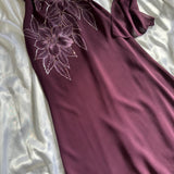 ??? Deep Plum Purple Beautiful Beautiful Vintage Gorgeous Fashion Elegant Delicate Floral Beaded Long beaded Chiffon Flowing Ball Gown Evening Gown Birthday Wedding Guest Party Dress Prom Gown Mother of the Bride Gown HZ1023