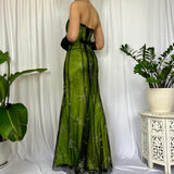 Green Fashion Retro Elegant Exquisite Floral Corset Long Chiffon Tulle Ball Gown Evening Dress Party Dress Prom Dress HZ1023