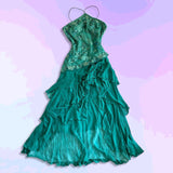 Green Beautiful Vintage Gorgeous Fashion Elegant Exquisite Beaded Sequined Strapless Long Asymmetric Chiffon Flowing Ball Gown Evening Dress Birthday Wedding Guest/Birthday Party Dress Prom Dress HZ1023