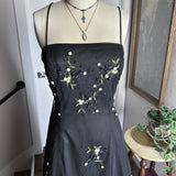 Black vintage fashion elegant exquisite beaded floral spaghetti straps long A-line satin tulle ball gown evening dress party dress prom dress HZ1023