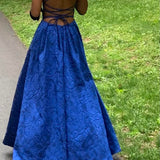 Prussian blue vintage fashion rose embroidery design long satin elegant ball gown evening dress party dress prom dress HZ1023