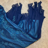 Blue Gorgeous Flowing Retro Beautiful Elegant Delicate Floral Beaded Long Chiffon Ball Gown Evening Gown Party Dress Prom Dress HZ1023