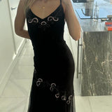 Black stylish elegant exquisite floral spaghetti strap long chiffon ball gown evening dress with jacket HZ1023