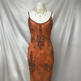 Fantasy Orange Coral Elegant Exquisite Gem Beaded Long Chiffon Ball Gown Evening Dress Party Dress Prom Dress HZ1023