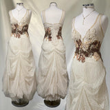 Off-white exquisite floral lace beaded long tulle ball gown, evening dress, party dress bridesmaid dress HZ1023