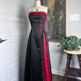 Black pink elegant delicate floral applique rhinestones vintage fashion long spaghetti strap satin ball gown evening dress party dress prom dress HZ1023