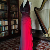 Burgundy retro gradient fashion elegant exquisite beaded sling long chiffon ball gown, evening dress, party dress,prom dress HZ1023