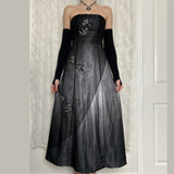 Black Vintage Fashion Gradient Exquisite Floral Beading Long Tulle prom dress Evening Gown Party Dress HZ1023