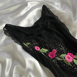 Black gorgeous shiny fashion elegant exquisite floral embroidery long chiffon ball gown evening dress party dress HZ1023