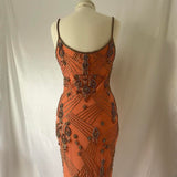 Fantasy Orange Coral Elegant Exquisite Gem Beaded Long Chiffon Ball Gown Evening Dress Party Dress Prom Dress HZ1023