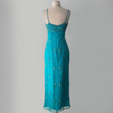 Blue fashion shiny elegant exquisite beading spaghetti straps long Tulle women's prom dress evening dress party dress HZ1023