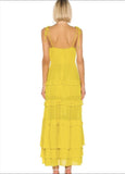 Yellow fashion elegant simple spaghetti strap long chiffon tiered ball gown evening dress party dress HZ1023