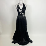 Black and white beautiful elegant fashion exquisite floral spaghetti straps long satin prom dress floor-length ball gown evening dress party dress HZ1023