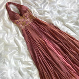 Purple Bronze Shiny Elegant Vintage Flower Applique Long Chiffon Fairy Evening Gown Party Dress prom dress HZ1023