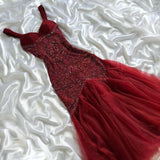Red gorgeous luxury elegant exquisite beading shiny vintage fashion long elegant tulle ball gown evening dress birthday party dress prom dress HZ1023