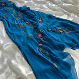 Indigo Gorgeous Flowing Vintage Beautiful Elegant Delicate Floral Beaded Spaghetti Straps Long Chiffon Tulle Ball Gown Evening Gown Party Dress Prom Gown HZ1023