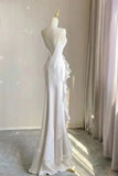 Black/Wine Red/White Fashion Elegant Spaghetti Strap Backless Long Chiffon Mermaid Slim Ruffle Ball Gown HZ1023