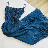 Navy Blue Vintage Spaghetti Straps Elegant Delicate Floral Beads Long Ball Gown Evening Gown Mermaid Birthday Party Dress Prom Gown HZ1023