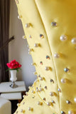 Blue fashion elegant exquisite pearl beading long satin ball gown evening dress HZ1023