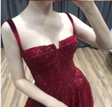 Burgundy sequins long prom dress evening dress HZ1023