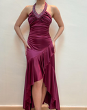 Purple Fashion Elegant Fairy Exquisite Beaded Suspender Long Satin Ruffle Ball Gown Evening Dress Birthday Party Dress Prom Dress HZ1023