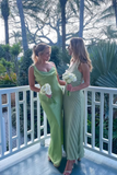 Green Fashion Elegant Spaghetti Straps Long Slit Sexy Satin Ball Gown Evening Dress Wedding Guest Birthday Party Dress Prom Dress HZ1023