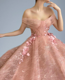 Off Shoulder Sweetheart 3D Flower Pleats Lace Pocket Tulle Prom Dresses Formal Wedding Party Gowns HZ1023
