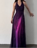 Purple Shiny Gorgeous Elegant Fashion Gradient Exquisite Beading Long Tulle Satin Ball Gown Evening Dress Party Dress Prom Dress HZ1023