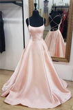 Simple A-line Open Back Long Zipper Back Pink Prom Dresses For Teens HZ1023