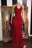 Sleeveless Red Mermaid Prom Dress With Seuqins HZ1023