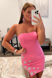Hot Pink Strapless Beaded Stars Short Homecoming Dress HZ1023