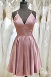 Simple Straps Rose Gold Homecoming Dress with Lace Up Back HZ1023