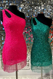 Sequins Keyhole Fringe Short Homecoming Dress HZ1023