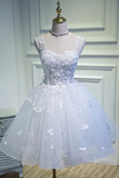 Simple Sweetheart White Lace up Beads Lace Appliques Tulle Straps Homecoming Dresses HZ1023